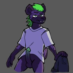 1:1 anthro clothed clothing darviandirk erection hyaenid male male_only mammal partially_clothed solo taking_off_pants