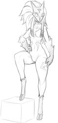 2019 anthro black_and_white bovid breasts caprine cloven_hooves featureless_breasts female front_view full-length_portrait genitals hand_on_hip hi_res hooves kindred lamb_(league_of_legends) league_of_legends mammal mask mask_only monochrome no_nipples nude portrait pussy riot_games sheep sketch solo standing step_pose video_games w4g4 wool_(disambiguation)