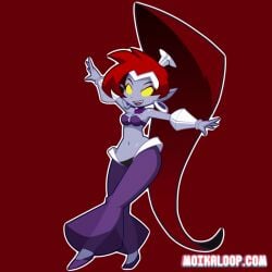 2020 animated ass breasts cleavage dancing female female_focus female_only long_hair moikaloop nega-shantae purple_body purple_skin red_background red_hair shantae smooth_skin source_request tied_hair wayforward wide_hips yellow_eyes