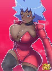 1girls blue_hair choker dark-skinned_female dark_skin mega_man mega_man_legends non_playable_character npc punk solo_female sparklecandie spiky_hair tight_clothing vest