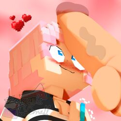 1boy 1girls 3d big_breasts big_penis blue_eyes blush breasts clothing faceless_male female freckles heart-shaped_pupils looking_at_penis male mine-imator minecraft penis pink_hair zoey_(zoeyistoosmall) zoey_is_too_small