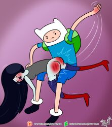 adventure_time backpack bag cartoon_network female finn_the_human headwear human male marceline over_the_knee_spanking pale_skin pants_down spanking vampire