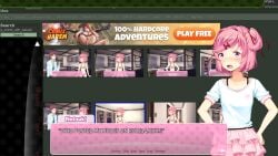 1girls ad blurred_background blurry_background blush bra bra_straps comedy dadsuki ddlc_text_box dialogue doki_doki_literature_club english_text female female_only funny hands_on_hips humor looking_at_own_porn looking_at_porn low_res lowres meme meta natsuki_(doki_doki_literature_club) oerba_yun_fang open_mouth panties pink_bra pink_eyes pink_hair pink_panties pink_skirt rule_34_(booru) screenshot search_bar skirt solo sweat sweatdrop text website white_shirt white_text wide_eyed wide_eyes