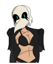 bikini blue_eyes female female_only mask oc plague_doctor plague_doctor_mask scars white_hair