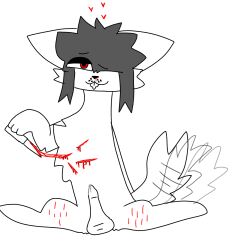 1:1 bad_anatomy bad_quality badly_drawn blood bodily_fluids canid canine canis feral genital_fluids genitals gore hi_res knife knife_play low_effort male mammal nosebleed penis precum self-harm_scars solo sushiraptor wolf wounded