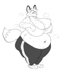 anthro big_ass big_belly big_breasts big_butt big_nipples big_thighs breasts female fox furry furry_tail huge_ass huge_belly huge_breasts huge_butt huge_thighs overweight sports_bra sportswear sweat sweatdrop sweating sweaty_body tagme titsunekitsune tongue_out