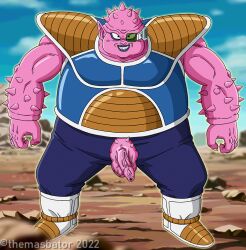 1boy alien alien_humanoid belly big_balls chubby chubby_male dodoria dragon_ball dragon_ball_z fat_man foreskin gay male male_focus male_only pink-skinned_male pink_skin saiyan_armor solo spiked_arms spikes uncut uncut_penis