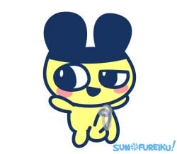 1boy anthro balls blush bodily_fluids cum cum_on_penis genital_fluids genitals humanoid_genitalia humanoid_penis looking_aside male male_only mametchi penis smile solo sunofureiku tamagotchi