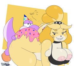 1girls 2022 animal_crossing anthro ass_eating big_ass big_breasts boobs breasts bubble_butt crossover eating_ass female furry gothabelle head_between_cheeks huge_ass huge_butt isabelle_(animal_crossing) large_breasts licking looking_to_the_side mario_(series) massive_ass massive_butt nintendo nipple_slip nipples sharp_teeth smile smiling spiked_collar tagme thixxen tight_clothing tits yoshi