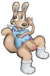 1boy absurd_res anthro balls clothed clothing digital_media_(artwork) digital_painting_(artwork) floating footwear foreskin genitals gesture glans hi_res maccas_mcalpaca macropod male male_focus male_only mammal marsupial nickelodeon no_underwear one_leg_up pantsless partially_retracted_foreskin penis pointing pointing_up raised_leg rocko's_modern_life rocko_rama shirt simple_background simple_eyes socks solo topwear uncensored uncut wallaby watermark