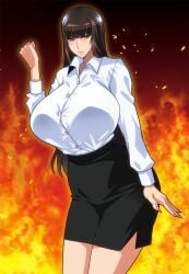 1girls big_breasts breasts busty curvaceous curvy curvy_body curvy_female curvy_figure female_focus female_only girls_und_panzer huge_breasts large_breasts long_hair mature mature_female milf mother nishizumi_shiho raisuta skirt solo voluptuous