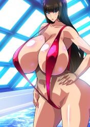 1girls big_breasts bikini breasts busty curvaceous curvy curvy_body curvy_female curvy_figure female_focus female_only girls_und_panzer hand_on_hip huge_breasts large_breasts long_hair mature mature_female milf mother nishizumi_shiho raisuta red_bikini skimpy skimpy_bikini sling_bikini voluptuous