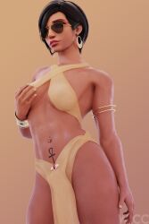 1girls 3d ankh ankh_tattoo armlet aviator_sunglasses black_hair blender bracelet cleavage clothed clothing dark-skinned_female dark_skin earrings egyptian egyptian_female exotic female female_focus female_only jewelry overwatch pharah pose posing short_hair solo sunglasses sweat tattoo tinted_eyewear watermark wicc26