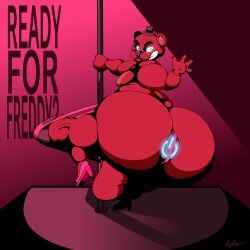 animatronic anthro ass big_butt big_penis bow_tie buttplug clothing dancing five_nights_at_freddy's footwear freddy_(fnaf) g-string genitals gesture glowing glowing_buttplug glowing_eyes high_heels huge_butt huge_cock hyper hyper_butt hyper_genitalia hyper_penis kylefrommicrosoft machine male male_focus male_only mammal overweight overweight_male penis pink_clothing plug_(sex_toy) pole pole_dancing robot scottgames sex_toy smile smiling_at_viewer solo stripper_pole underwear ursid vibrator video_games waving