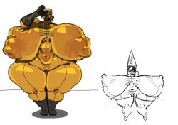 breasts_bigger_than_head dunce_cap gas_mask hazmat hazmat_suit huge_breasts maotthat nipples_visible_through_clothing salute standing_at_attention tagme thick_thighs work workette_(maotthat)