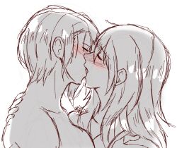 2girls blush blushing_profusely breasts_frottage byleth_(fire_emblem) byleth_(fire_emblem)_(female) closed_eyes fire_emblem fire_emblem:_three_houses french_kiss french_kissing hand_on_back hand_on_shoulder kiora06 kissing multiple_girls nintendo nude shamir_nevrand white_background yuri