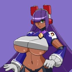 1girls breasts dark-skinned_female green_eyes layer mega_man mega_man_x purple_hair robot tagme touijou777 underboob