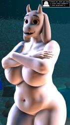 1girls 3d_(artwork) absurd_res anthro big_ass big_breasts boss_monster bovid breasts caprine chubby_female covering covering_breasts curvy_figure daemont92 dialogue digital_media_(artwork) female goat hi_res hot_spring large_breasts mammal mature_female navel nude solo source_filmmaker speech_bubble text thick_thighs toriel undertale undertale_(series) video_games voluptuous water wide_hips