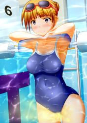 blush large_breasts nervous one-piece_swimsuit peeing peeing_in_pool peeing_in_swimsuit peeing_in_water peeing_self peeing_underwater pullpull15 swimsuit swimwear water wetting wetting_self