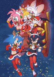 2girls 3boys age_difference amy_rose big_breasts blue_eyes breasts christmas cleavage cleavage_cutout crossdressing female femboy femdom gloves green_eyes male male/female malesub miniskirt older_female panties red_eyes rouge_the_bat shadow_the_hedgehog shoes skirt sonic_(series) sonic_the_hedgehog sonic_the_hedgehog_(series) sparkydb tails tails_the_fox underwear upskirt younger_male