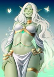 1girls 2022 blizzard_entertainment blonde_female commission female female_only green-skinned_female green_eyes green_skin green_skinned_female hi_res hotaru_sen iwi'va_(idcabtmyat) jewelry lip_ring loincloth long_hair looking_at_viewer pointy_ears smiling_at_viewer solo troll troll_(warcraft) troll_female viewed_from_below warcraft white_hair world_of_warcraft wow zandalari_troll zandalari_troll_female