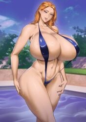 1girls 2022 barely_clothed blonde_female blonde_hair blue_bikini blue_eyes blue_eyes_(manga) breasts cecilia_misono female female_only hips huge_breasts kirin_ouji light-skinned_female light_skin long_hair massive_breasts outdoors slim_waist sling_bikini thick_thighs thighs wide_hips