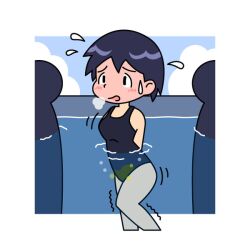 nervous omomo omorashi one_piece_swimsuit peeing peeing_in_water peeing_self peeing_underwater swimsuit wetting wetting_self