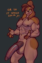 absurd_res anthro balls big_balls big_penis bird_dog brown_body brown_fur brown_hair canid canine canis cocker_spaniel diadorin domestic_dog fingerless_(marking) floppy_ears fur genitals hair hi_res huge_cock humanoid_genitalia humanoid_penis hunting_dog male male_focus male_only mammal muscle_tone muscular muscular_anthro muscular_male nipples nude nugget_(diadorin) orange_sclera pecs penis ponytail solo spaniel