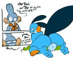 1-upclock anal anthro ass balls big_butt daughter dialogue father father_and_child father_and_daughter feet female from_front_position frown genitals group jay_(1-upclock) larvitar mabel_(1-upclock) male male/female male/male mating_press moan mudkip nintendo no_pupils parent parent_and_child pokémon_(species) pokemon pokemon_(species) question_mark sex smile swampert trio video_games xavier_(1-upclock)