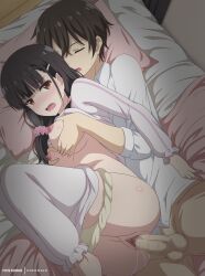 1boy absurdres annoyed bed black_hair blush breast_grab breasts brother_and_sister brown_eyes brown_hair censored clothed_sex clothes_lift clothes_pull clothing erection eufoniuz female from_behind grabbing green_panties highres incest irido_mizuto irido_yume large_breasts legs_together long_hair male mamahaha_no_tsurego_ga_moto_kano_datta mosaic_censoring nipples open_mouth panties panties_down pants pants_pull panty_pull penetration penis pussy pussy_juice sex sex_from_behind shirt shirt_lift sleeping sleepwear step-siblings tears underwear vaginal_penetration white_shirt