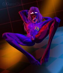 agony_(spider-man) breasts breasts_out drool drooling female female_only gemma_shin guessuhhhh long_tongue looking_at_viewer marvel purple_hair purple_skin pussy ruby_(minstlu) saliva saliva_drip saliva_trail sharp_teeth smile symbiote thunderbolts