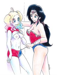 batman_(series) blonde_female dc_comics eronimbus exposed_nipples harley_quinn nipples wonder_woman wonder_woman_(series) yuri