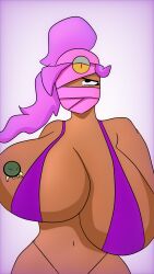 brawl_stars breast_expansion breasts breasts brown_skin face_hidden gigantic_breasts huge_breasts purple_hair tara_(brawl_stars)