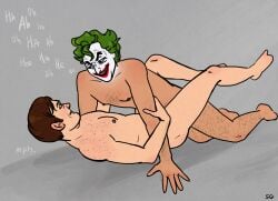 adam_west anal anal_sex batjokes batman batman_66 body_freckles body_hair bruce_wayne cesar_romero chest_hair clown clown_makeup dc dc_comics freckles garrett_strangelove gay gay_sex joker male male_only missionary missionary_position naked