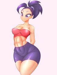 1girls 2020 arms_behind_back black_hair dragon_ball dragon_ball_super female female_only female_saiyan fit fit_female hi_res kale lexart_thighzzzz nipple_bulge ponytail purple_eyes saiyan solo solo_female thick_thighs tight_clothing topwear universe_6 universe_6/universe_7 white_background wide_hips