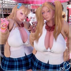 2girls 3d big_breasts blonde_female blonde_hair breasts busty curvaceous curvy curvy_body curvy_female curvy_figure female female_focus galko galko's_sister gyaru huge_breasts large_breasts oshiete!_galko-chan school_uniform schoolgirl sisters venus_body voluptuous yaotama