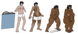 2017 absurd_res age_progression anthro black_hair breast_growth breasts briefs_only brown_body brown_fur claws clothing eyewear female fur gender_transformation genitals glasses growth hair hand_on_stomach hi_res human human_to_anthro male mammal mature_female mtf_transformation nipples overweight pregnant pregnant_female prurientpie pussy rapid_pregnancy sequence simple_background solo species_transformation spontaneous_pregnancy standing torn_clothing transformation ursid weight_gain white_background