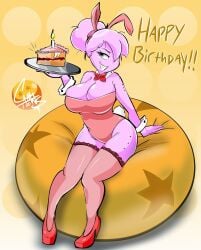 birthday bunny_ears bunnysuit camtoons dragon_ball dragon_ball_xenoverse female_majin female_majin_buu happy_birthday j-buu majin monster_girl original_character seductive_look seductive_smile