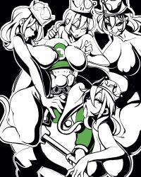 1boy 2019 4girls areolae ass big_ass big_breasts black_and_white breast_smother breasts crown curvaceous curvy ghost_girl greenie greeniette hourglass_figure huge_breasts living_the_dream luigi luigi's_mansion mario_(series) mostly_black_and_white new_super_mario_bros._u_deluxe nintendo nisego nosebleed overalls seductive super_crown sweat thick_thighs voluptuous