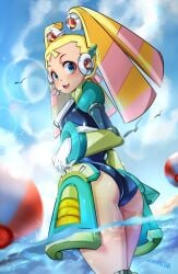 1girls animahakim beach clothed happy looking_at_viewer mega_man mega_man_x outside pallette panties petite showing_ass small_ass solo solo_female