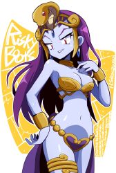 1girls alternate_costume belly_button breasts dancer_risky_boots female female_focus female_only looking_at_viewer n_sakurajyousui navel pale-skinned_female purple_hair purple_skin red_eyes revealing_clothes risky_boots shantae shiny_skin skimpy_armor solo tagme