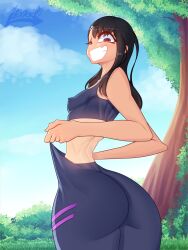 1girls 2021 absurd_res ass big_ass black_hair bottom_heavy clothing_pull detailed_background female female_only flat_chest hayase_nagatoro huge_ass lexart_thighzzzz long_hair looking_at_viewer nipple_bulge one_eye_half-closed orange_eyes please_don't_bully_me,_nagatoro small_breasts smiling smiling_at_viewer smug solo solo_female sportswear tan_skin tanned teeth_showing tight_clothing