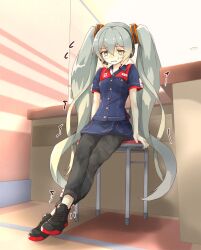 about_to_pee blush clothing counter embarrassed fully_clothed hatsune_miku have_to_pee minoco need_to_pee omorashi peeing store vocaloid watersports worker