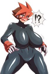 1girls atlas_(megaman) blush bodysuit curvy huge_breasts mega_man mega_man_zx_advent noburockman short_hair tagme