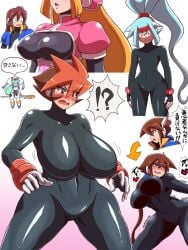 aile ashe_(megaman_zx) atlas_(megaman) big_breasts bodysuit flat_chest huge_breasts implied_sex large_breasts mega_man mega_man_x_dive mega_man_zx mega_man_zx_advent noburockman pandora_(mega_man) prairie small_breasts vent_(mega_man)