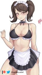 1girls 2022 9:16 atlus bare_legs becky_(persona) bikini blush breasts brown_eyes brown_hair commission damodar embarrassed female female_only hips large_breasts light-skinned_female light_skin maid maid_bikini maid_headdress maid_outfit medium_hair persona persona_5 sadayo_kawakami simple_background slim_waist thighs twintails