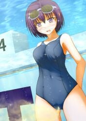 blush glasses happy large_breasts one-piece_swimsuit peeing peeing_in_pool peeing_in_swimsuit peeing_in_water peeing_self peeing_underwater pullpull15 standing_pee sunglasses_on_head swimsuit swimwear urinating_female water wetting wetting_self