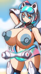 1girls android areolae beach big_nipples blue_nipples huge_breasts huge_nipples ico_(mega_man) mega_man mega_man_x_dive nipples robot_girl s1-14 swimsuit swimsuit_ico_(x_dive) tagme wardrobe_malfunction