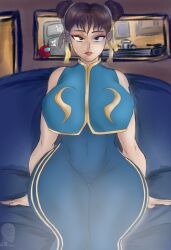 1girls alternate_version_available among_us asian asian_female ass big_ass big_breasts big_butt blush blush_lines bracelet brown_eyes brown_hair busty capcom chun-li chun-li_(fortnite) curvy detailed_background female female_focus female_only fortnite fully_clothed hair_bun hair_buns hair_ribbon large_ass large_breasts laying laying_down leggings light-skinned light_skin looking_back lying_down ribbon sideboob solo solo_female street_fighter thedestroyers69