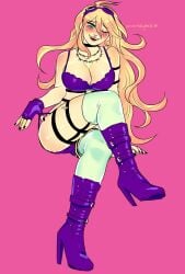 blush boots bra breasts cleavage danganronpa danganronpa_v3 female female_only iruma_miu large_breasts panties r18ghost smooth_skin thighs underwear underwear_only